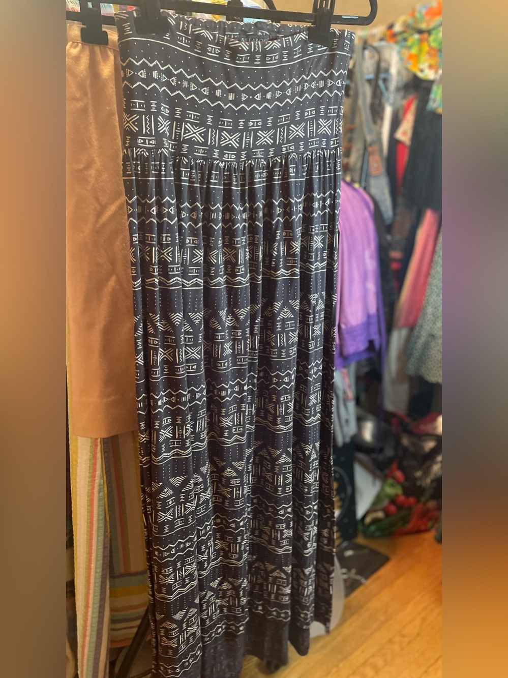 Billabong Black Maxi Skirt with White Geometric Print
